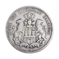Германская империя (Гамбург) - 5 марок 1876 года - Серебро 0.900 (J)