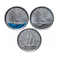 Канада набор из 3х монет 10 центов 2021 года - 100 лет шхуне Bluenose