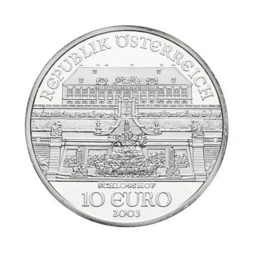 Австрия 10 евро 2003 года - Дворец Шлосс Хоф - в буклете (Серебро 0.925)_2