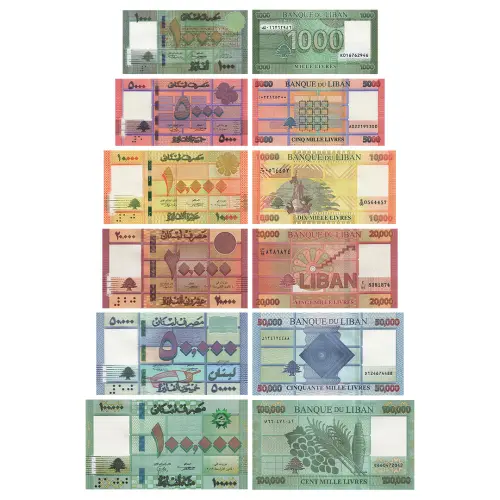 Ливан - Набор из 6 банкнот - 100000, 50000, 20000, 10000, 5000, 1000 ливров 2022 года