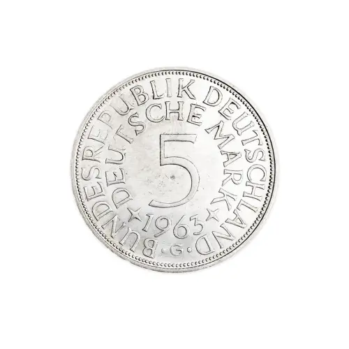 Германия 5 марок 1963 год G Карлсруэ - Серебро 0.625