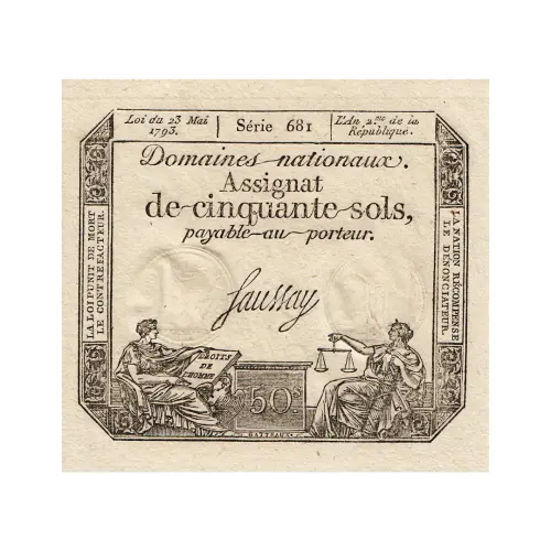 Франция - Банкнота 50 соль 1793 года