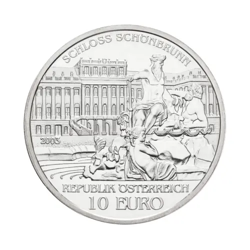 Австрия 10 евро 2003 года - Дворец Шёнбрунн - в буклете (Серебро 0.925)_2