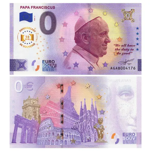 Франция - Сувенирная банкнота 0 евро 2025 года - PAPA FRANCISCUS (Папа Римский Франциск)