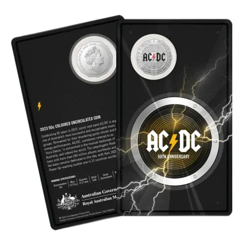 Австралия 50 центов 2023 года - 50 лет группе ACDC (в коинкарте)