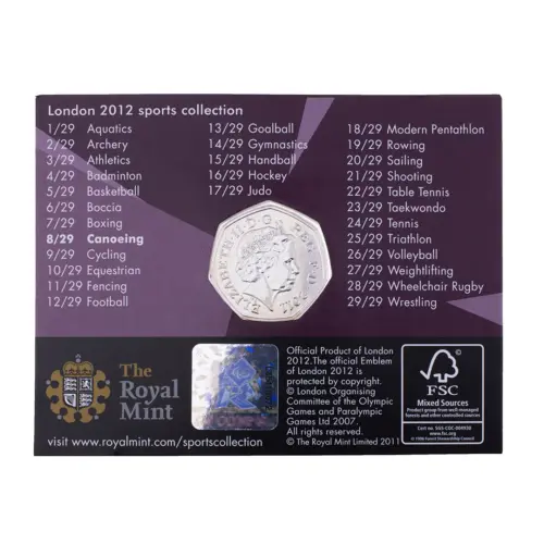Великобритания 50 пенсов 2011 год - Гребля на байдарках и каноэ (в коинкарте)_1