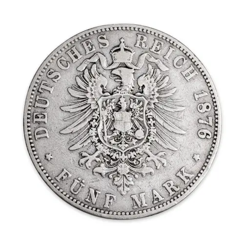 Германская империя (Гамбург) - 5 марок 1876 года - Серебро 0.900 (J)_1