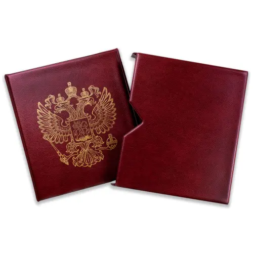 Альбом-папка-без-листов-OPTIMA---Герб-(бордовый)-в-шубере