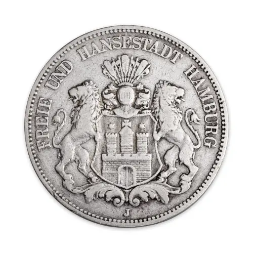 Германская империя (Гамбург) - 5 марок 1876 года - Серебро 0.900 (J)