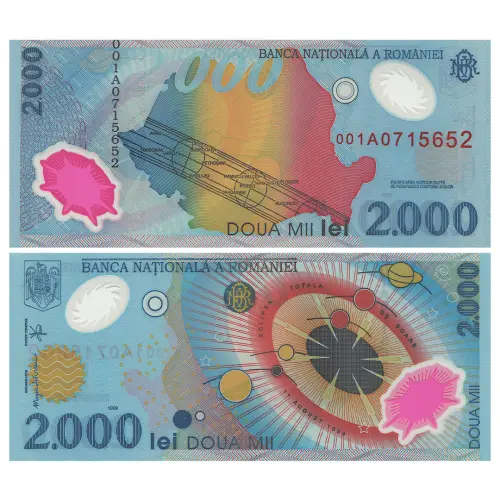 Румыния - Полимерная банкнота 2000 лей 1999 года - Памятный выпуск Солнечное затмение