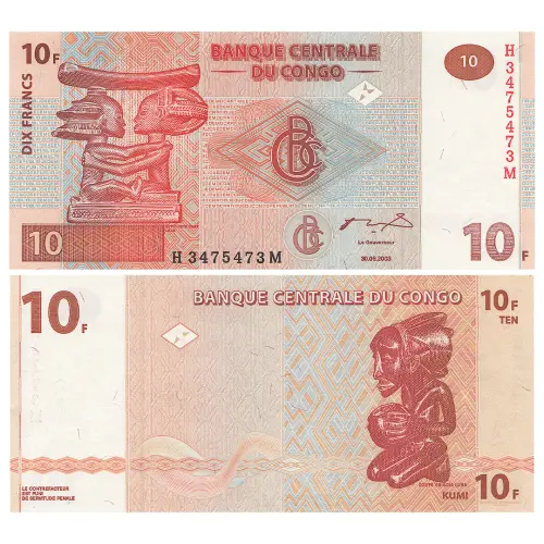 ДР Конго - Банкнота 10 франков 2003 года