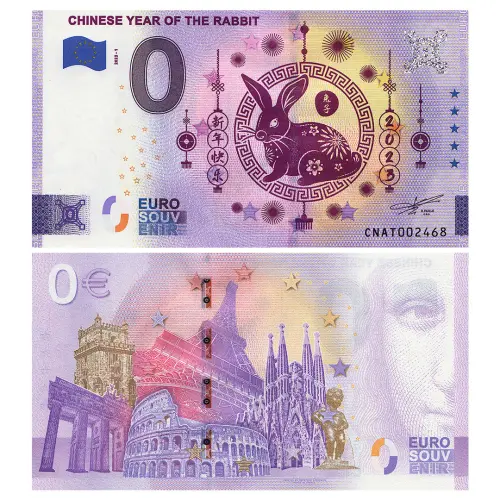 Франция - Сувенирная банкнота 0 евро 2023 года - CHINESE YEAR OF THE RABBIT ( Год Кролика)