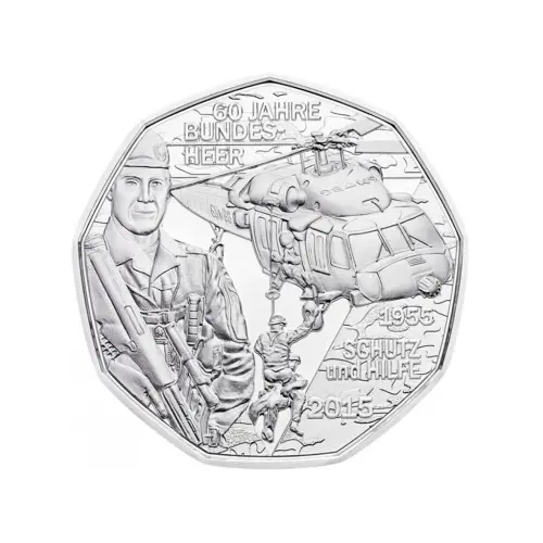 Австрия 5 евро 2015 года - 60 лет вооружённым силам - в буклете (Серебро 0.800)_1