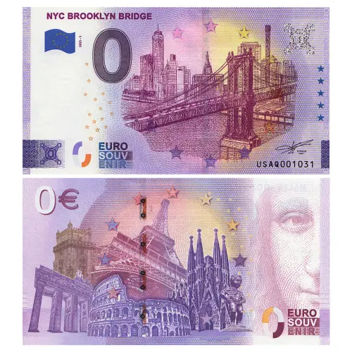 Франция - Сувенирная банкнота 0 евро 2023 года - NYC BROOKLYN BRIDGE (Бруклинский мост)