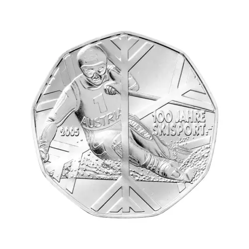 Австрия 5 евро 2005 года - 100 лет лыжному спорту - в буклете (Серебро 0.800)_2
