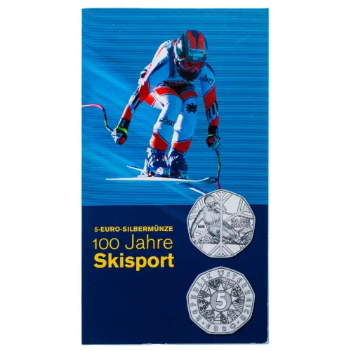 Австрия 5 евро 2005 года - 100 лет лыжному спорту - в буклете (Серебро 0.800)