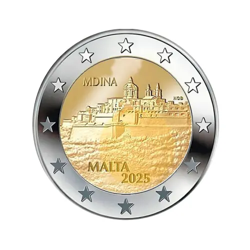 Мальта 2 евро 2025 года - Мальтийские стены - Мдина