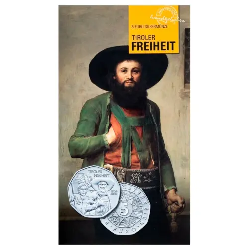 Австрия 5 евро 2009 года - 200 лет Тирольскому восстанию - в буклете (Серебро 0.800)