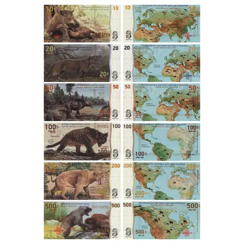 Земля королевы Мод (Антарктида) - Набор из 6 сув банкнот 2025 года - Хищные млекоп